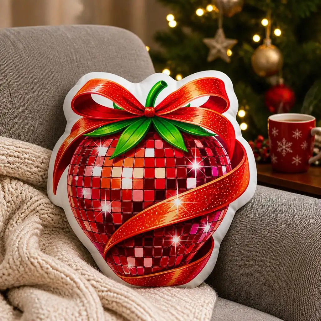 Disco Strawberry Throw Pillow Disco Ball Fruit Cushion Irregular Stuffed Decorative Pillow for Sofa Home Decor Gift Idea
