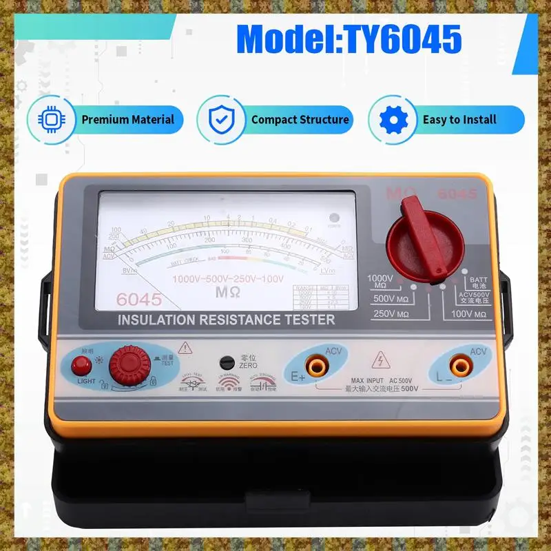 F-F TY6045 مقاومة العزل مقياس المقاومة الرقمي يده تستر ميغاميتر 0-2000MΩ 100 فولت/250 فولت/500 فولت/1000 فولت دقة عالية