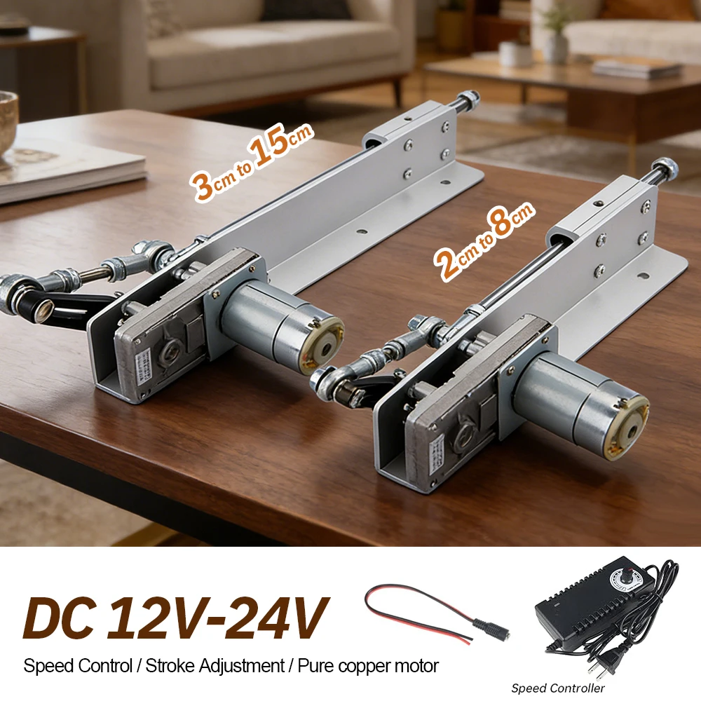 12V/24V DC Linear Reciprocating Motor Adjustable Stroke with Power Supply Telescopic Push Pull Actuator for DIY Automation