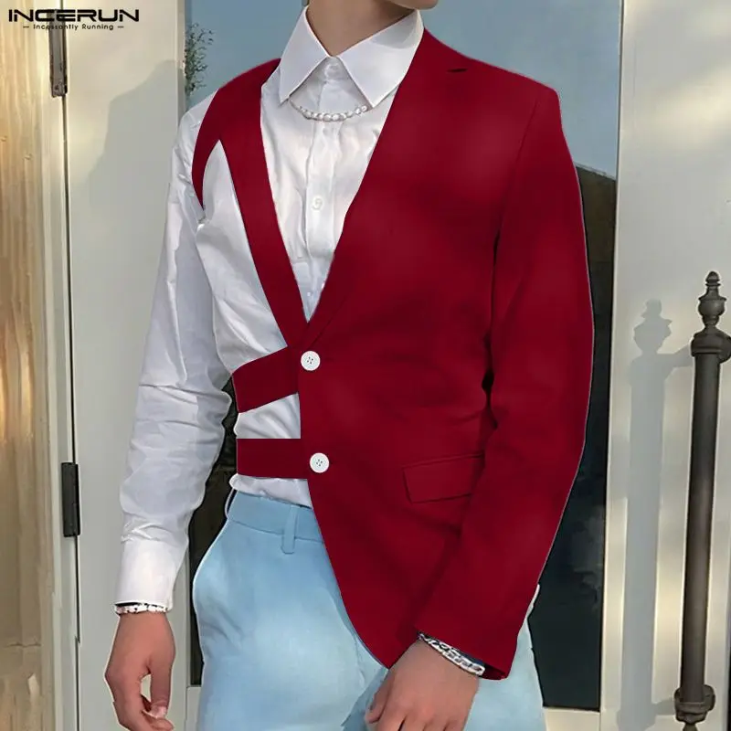 INCERUN Men Irregular Blazer Solid Color Lapel Long Sleeve Button Male Suit Streetwear Loose Fashion Casual Thin Coats S-3XL