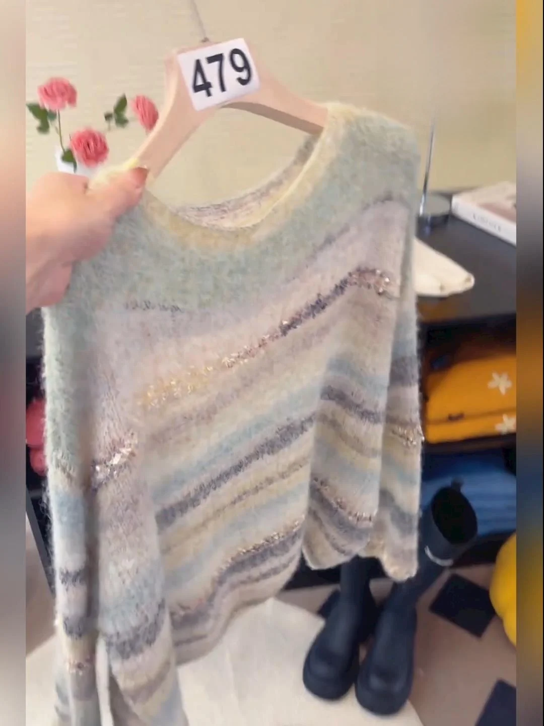 Soft Long Sve Women's Knitted Sweater Spring Autumn New Loose Lazy Sle Rainbow adient Comfortable Warm Faionable