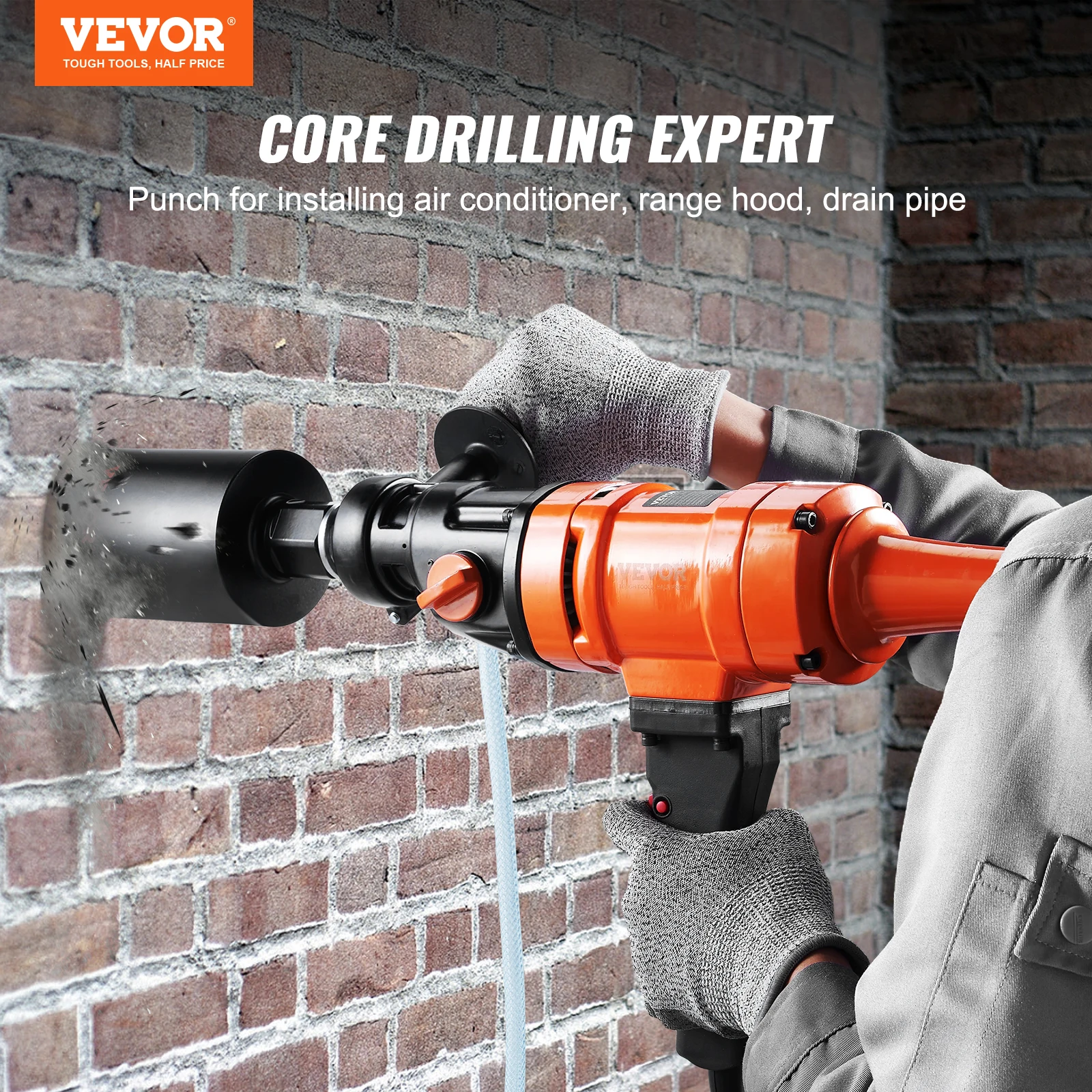 VEVOR 1500W 4in Bit Diamond Core Drill Machine Handheld Concrete Core Drill Rig Wet Stepless Speed Electric Drilling Machine