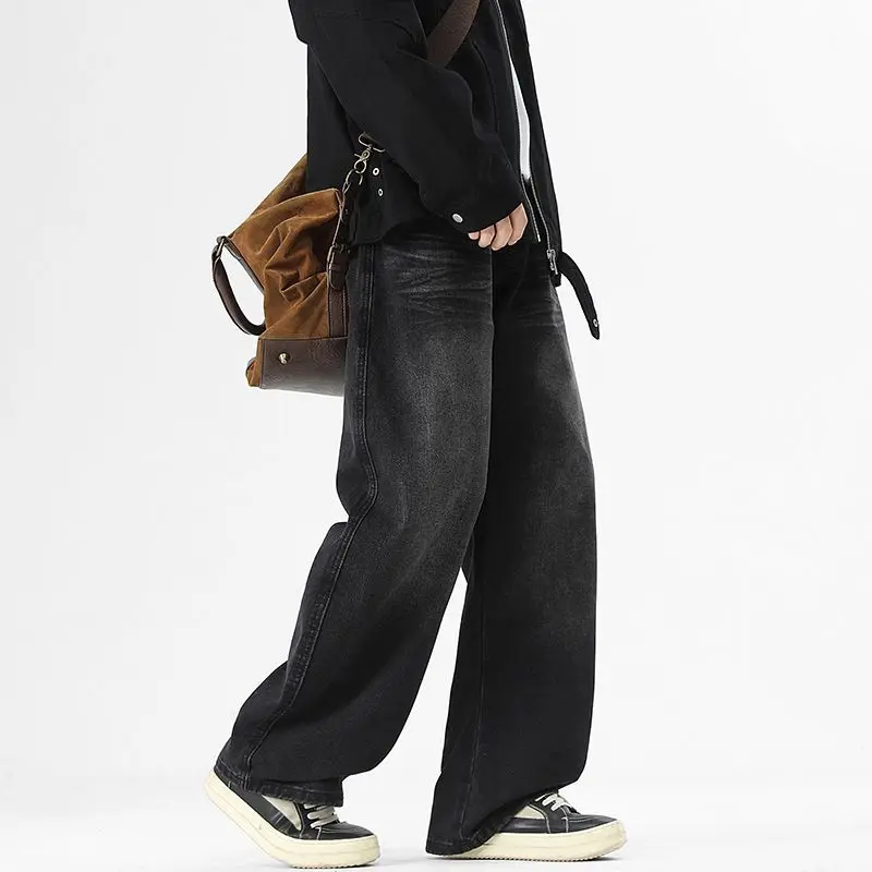 جينز رجالي للربيع والخريف جديد شارع العليا عادية ريترو مستقيم أنبوب فضفاض أمريكي شارع العليا واسعة الساق السراويل الطويلة #4