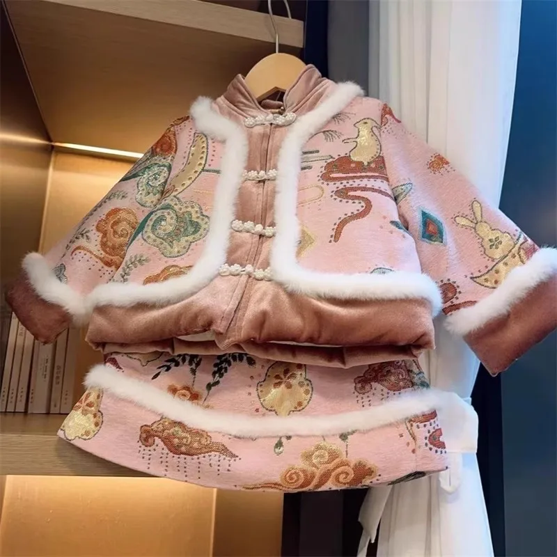 

TOY-New Year Outfit for Baby Girls, Stylish New Chinese Style Winter Dress for Girls, Festive Attire for New Year Celebration