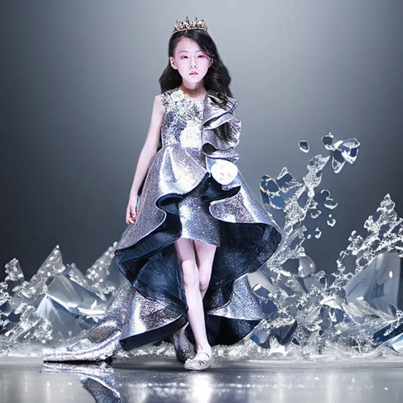 2026 Girls Birthday Mermaid Dress with Performance Formal Party Celebration Evening Train Princess Gown Eid Kids Clothing Host