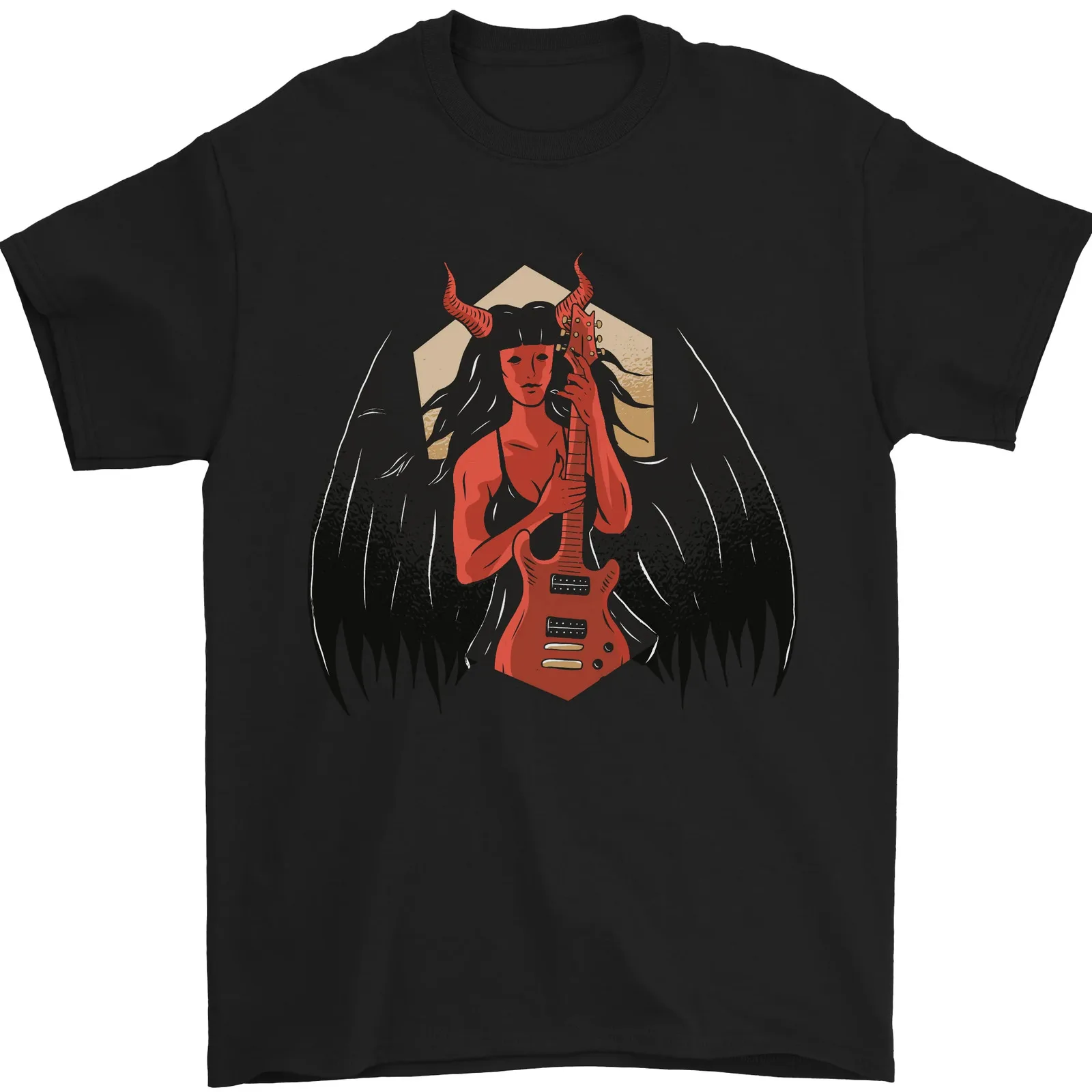 Heavy Metal Rock Devil Woman Guitar Death Men's Tee Shirt 100% Cotton