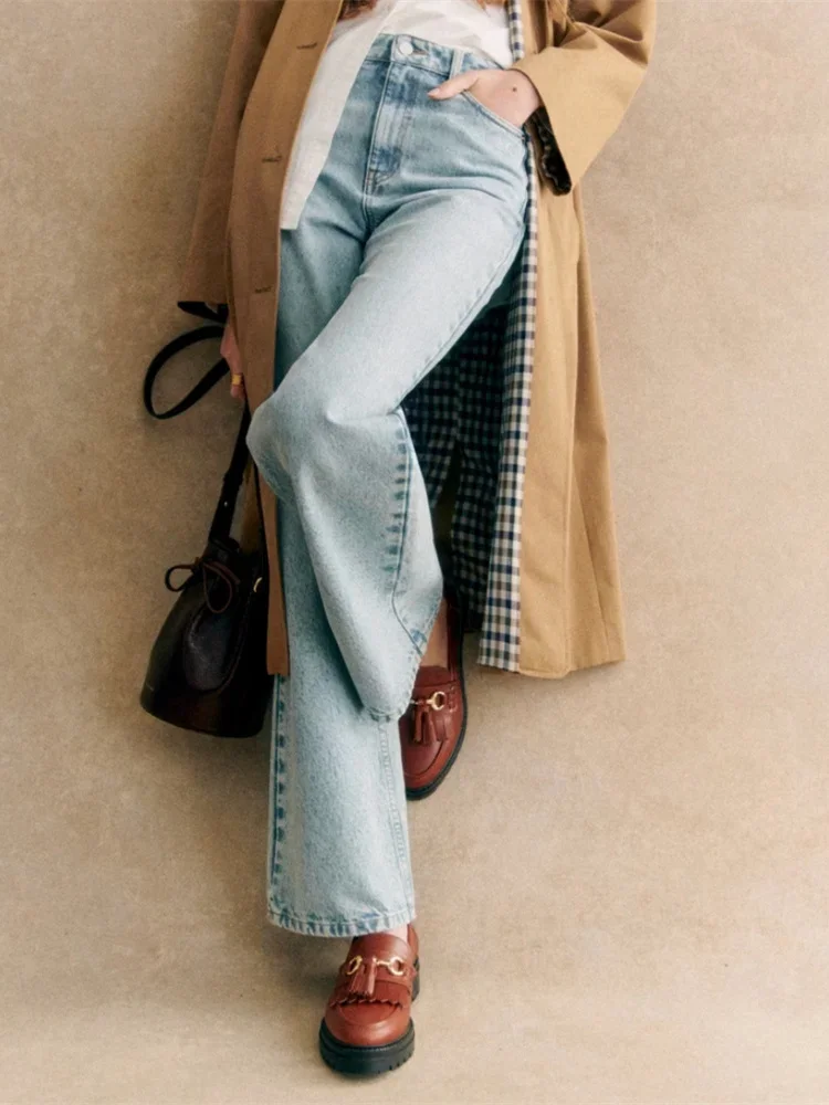

Women High Waisted Denim Pants Casual Ladies Light Blue Distressed Loose Wide Leg Jeans Clothing