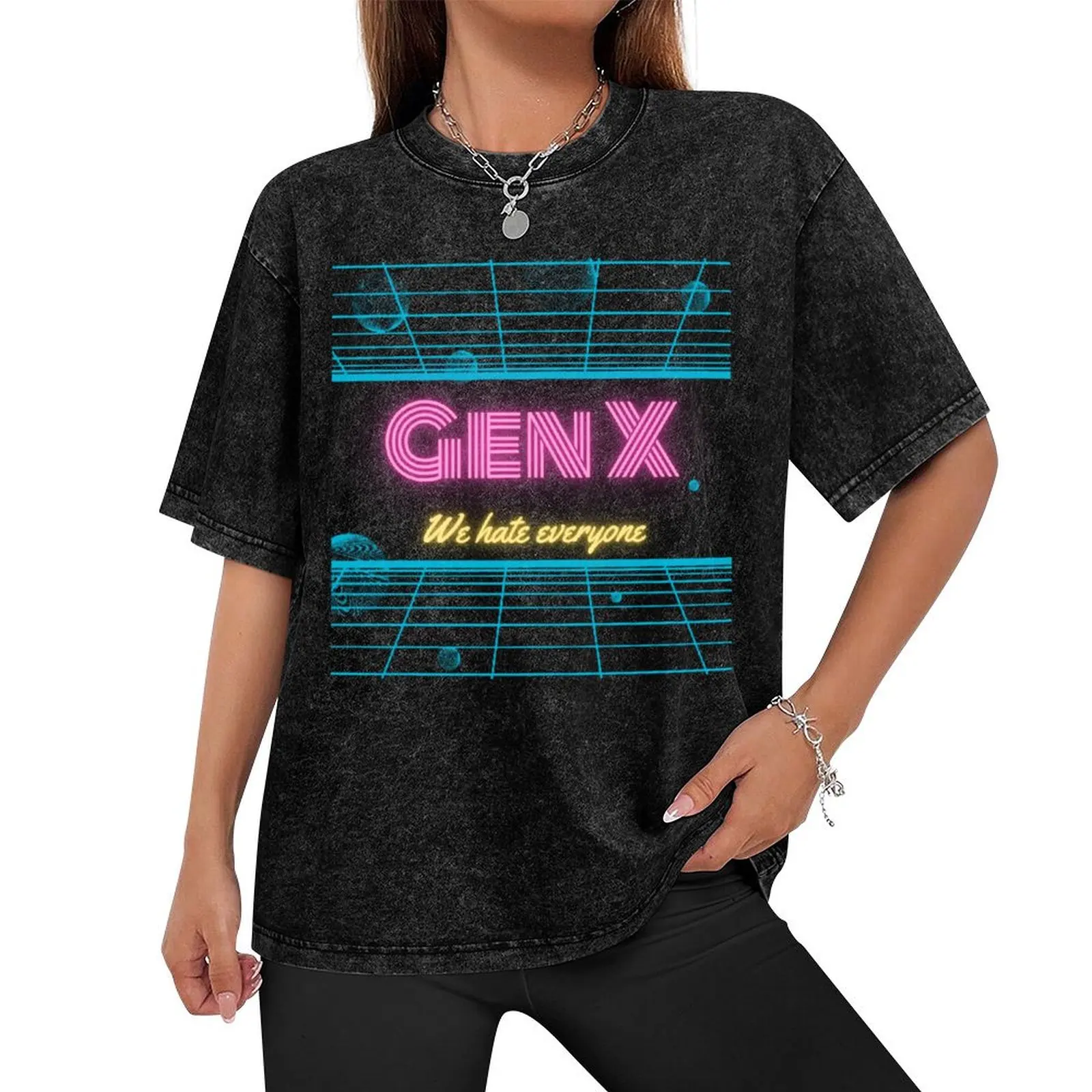 Gen X - We Hate Everyone retro 80s neon design T-Shirt cute clothes funny shirt cotton plus size men clothing