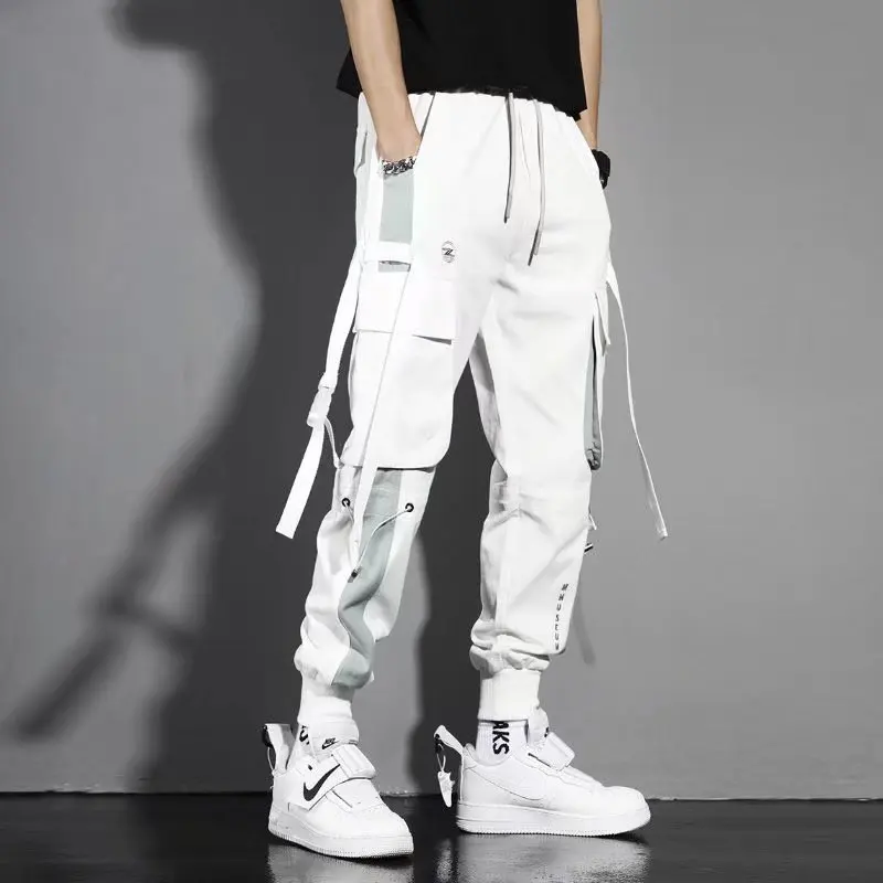 Autumn Winter Y2K Fashion Pockets Long Cargo Pants Men Patchwork Casual Loose Trousers All Match Trousers Letter Male Clothes