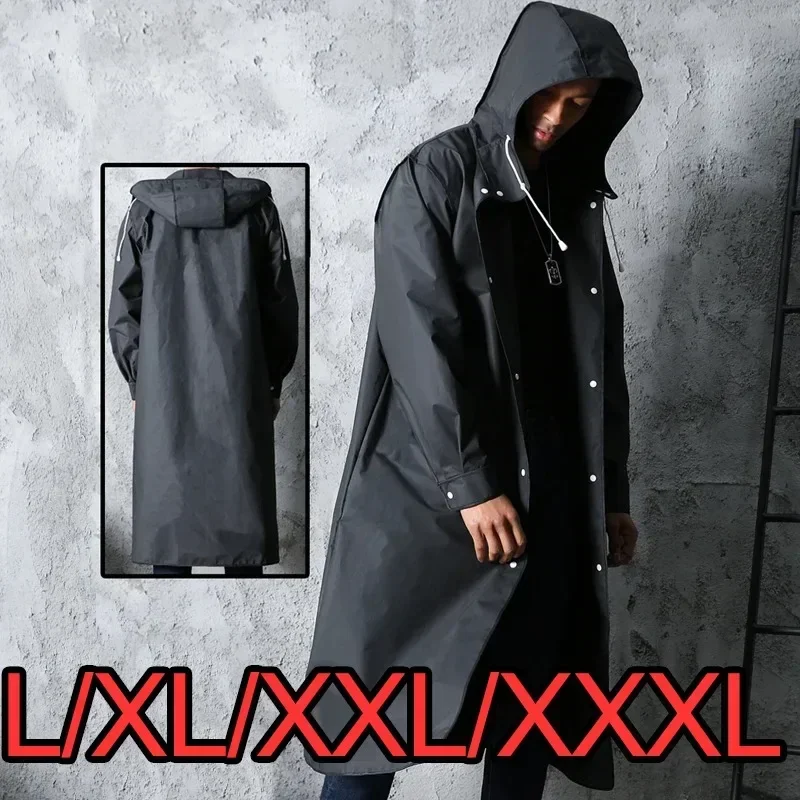 

New Black Fashion Adult Waterproof Long Raincoat Ladies Men Raincoat Hooded Outdoor Hiking Trip Fishing Mountaineering