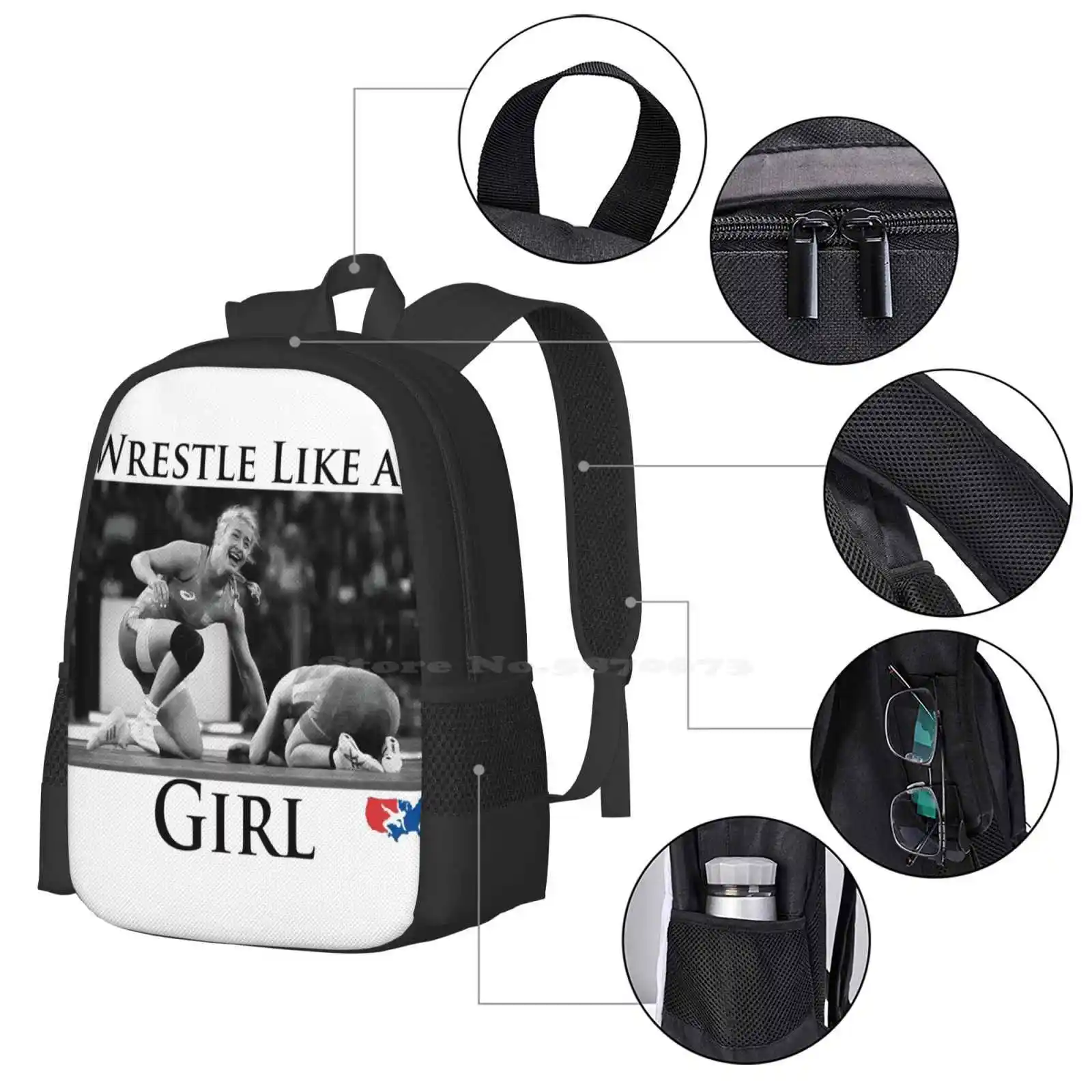 Mochila medalha de ouro para estudante, Bolsa Wrestling para menina, Novas chegadas, Bolsas Unisex, USA Wrestling