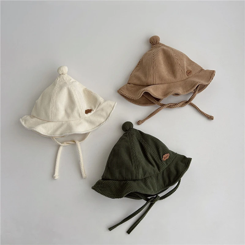 

Cute Baby Pointed Fisherman Hat Autumn Corduroy Lace-up Basin Cap Solid Color Kids Bucket Hats 8-30M Children Sunshade Visors