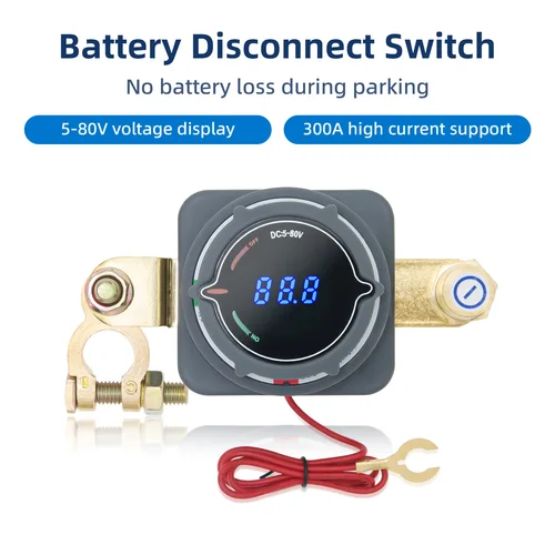 Imagen 2 del producto Actualización del interruptor de desconexión de batería de 300A con interruptor de voltímetro 12-48V aislador maestro de energía interruptor de corte/apagado DC5-80V para todos los coches