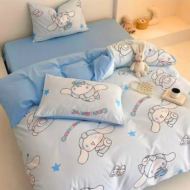 

Kawaii Hellokitty Cinnamoroll Kuromi Bed Four-Piece Set Anime Cartoon Sanrio Sheets Pillowslip Quilt Cover Dormitory Three-Piece