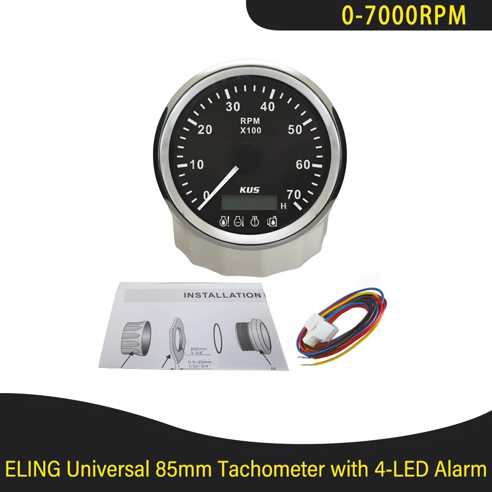 

KUS Транспортные средства Лодки Универсальный тахометр 85 мм 0-7000 об/мин с часами и 4-светодиодной сигнализацией Красная подсветка 12 В постоянного тока