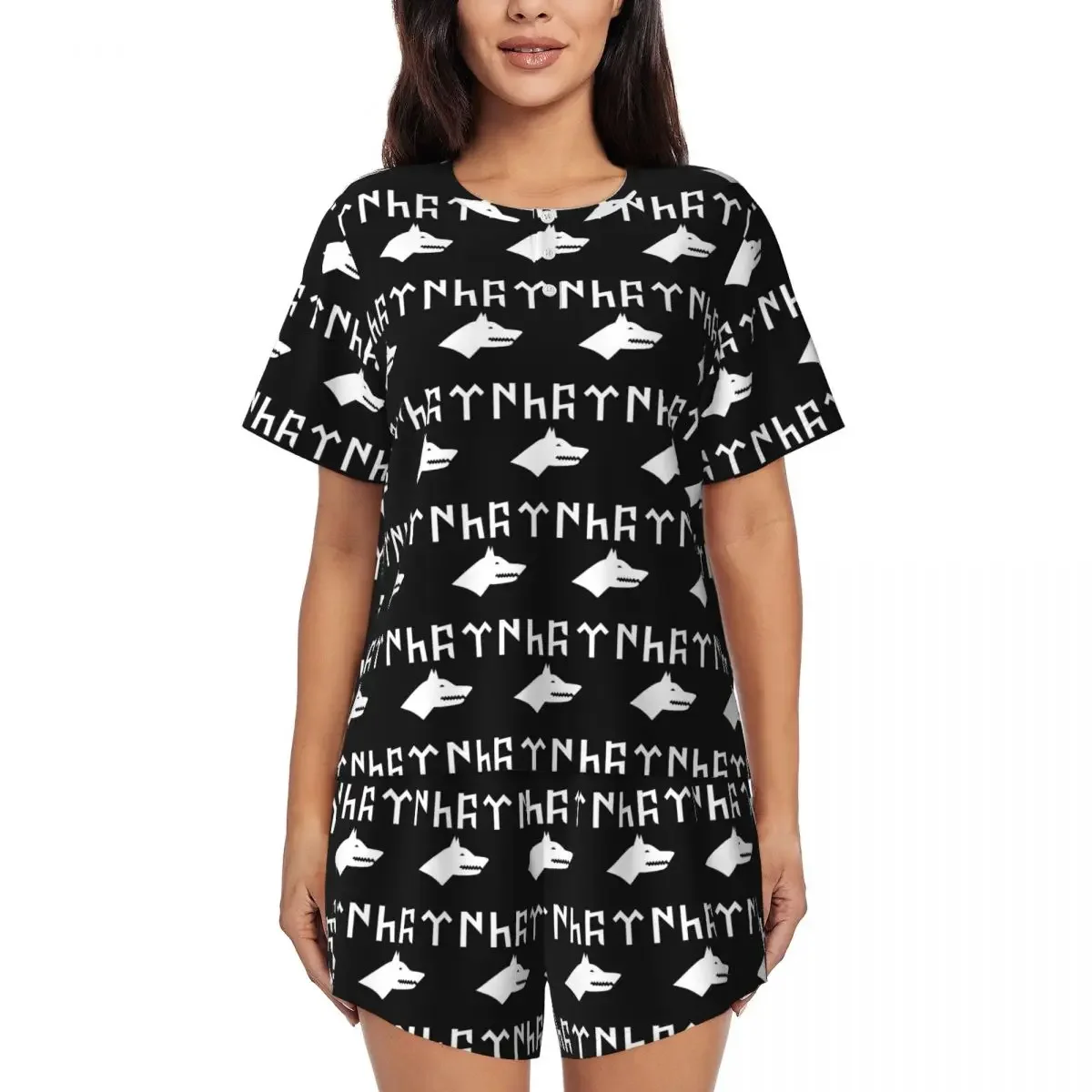 

Bozkurt Song Logo Round Neck Short Sleeve Nightgowns for Sleeping Sleepshirts Women Soft Pajama Set Short Pants