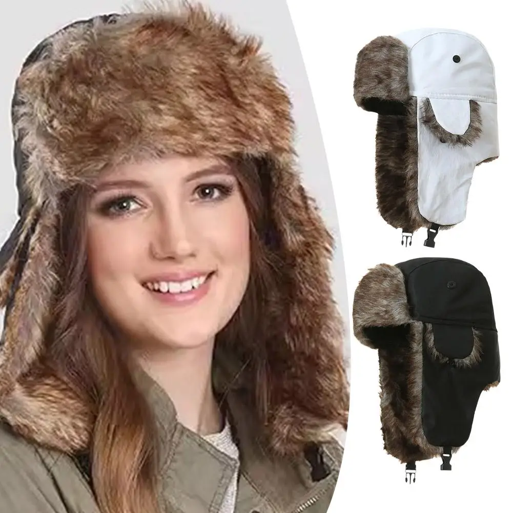 Men Women Russian Hat Trapper Bomber Hats Winter Thermal Outdoor Lei Faux Snow Hat Ushanka Fur Earflap Caps Caps Feng Ski M D1d9