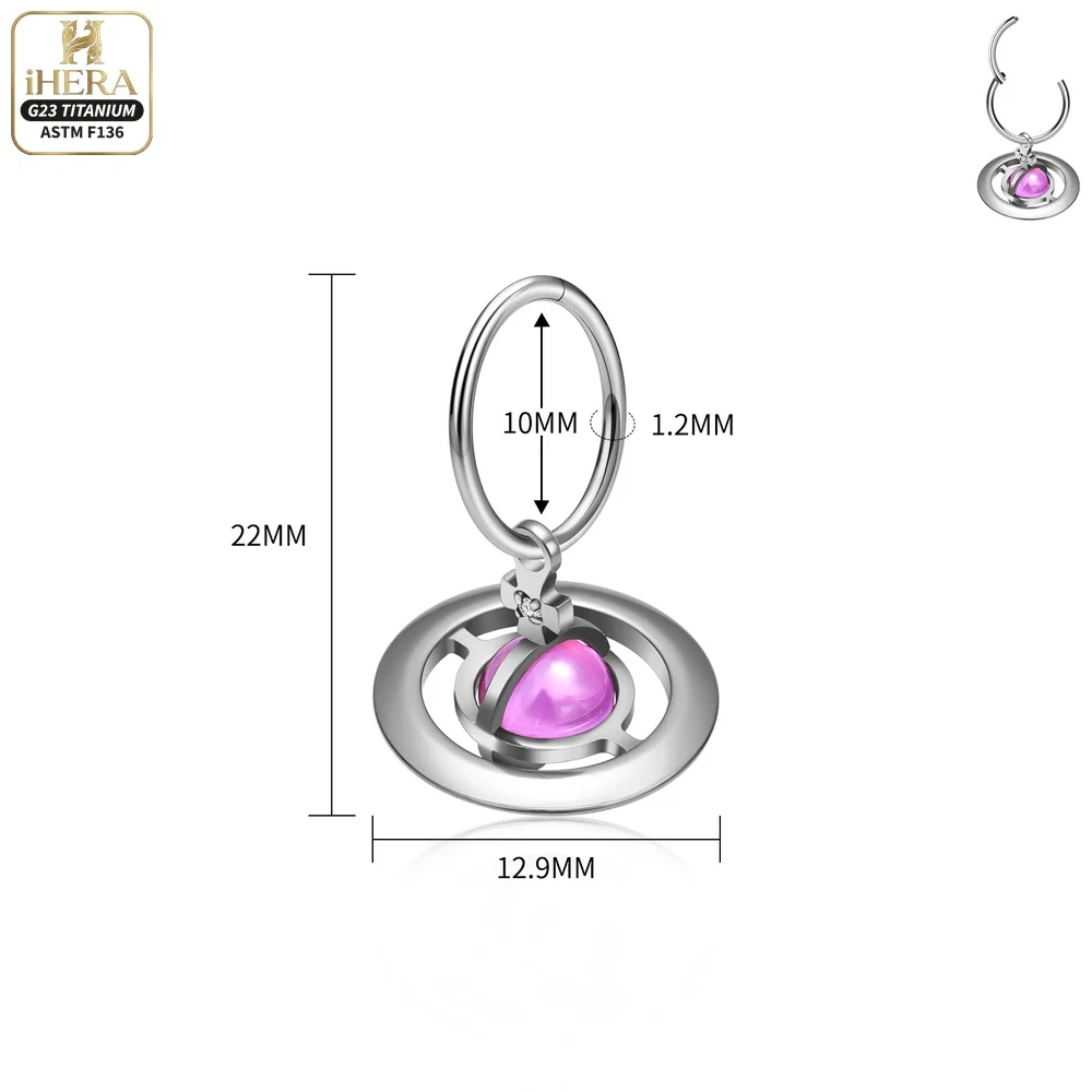 ASTM F136 Titan Piercing Segmentring mit Scharnier und Saturn-Anhänger, Septumring, Daith Clicker, Ohrknorpel-Ohrring, Lippen- und Nasenstecker – Detail 2