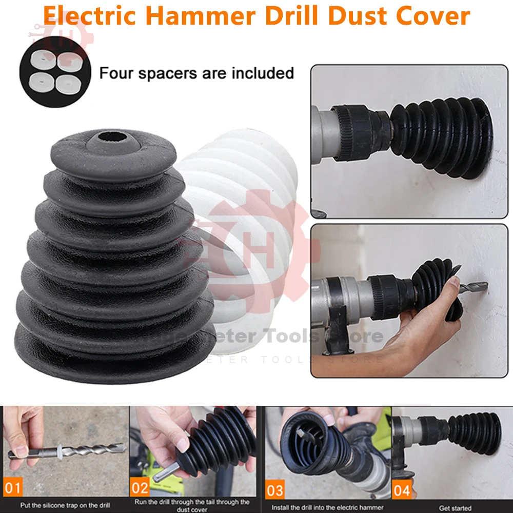 Electric Drill Dust Cover With 4 Rubber Band Rubber Impact Hammer Drill Dust Collector Dustproof Device Power Tool Accessories