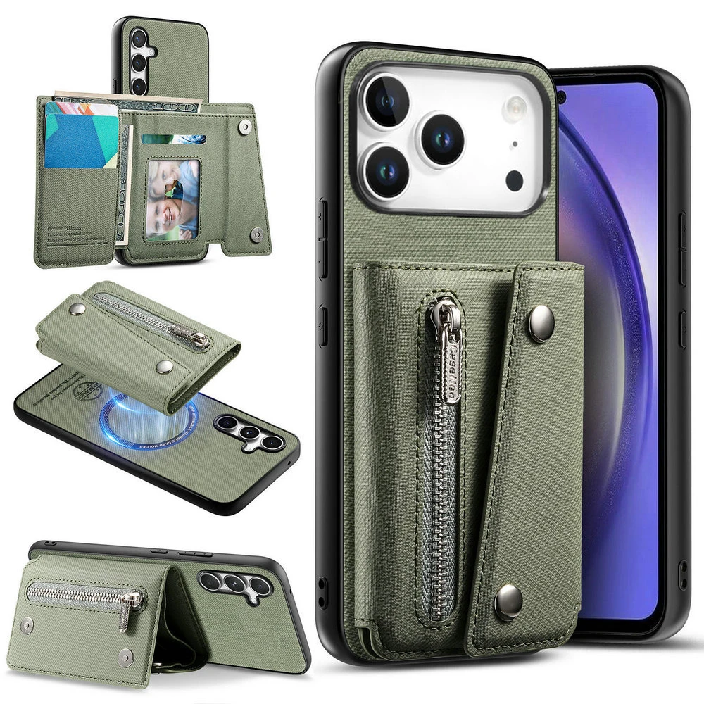 

Для iPhone 17 Pro 5G 2в1 съемный кожаный чехол-бумажник на молнии для iPhone Air 17 16 15 14 13 12 11 Pro Max 16E 16 Plus Cover