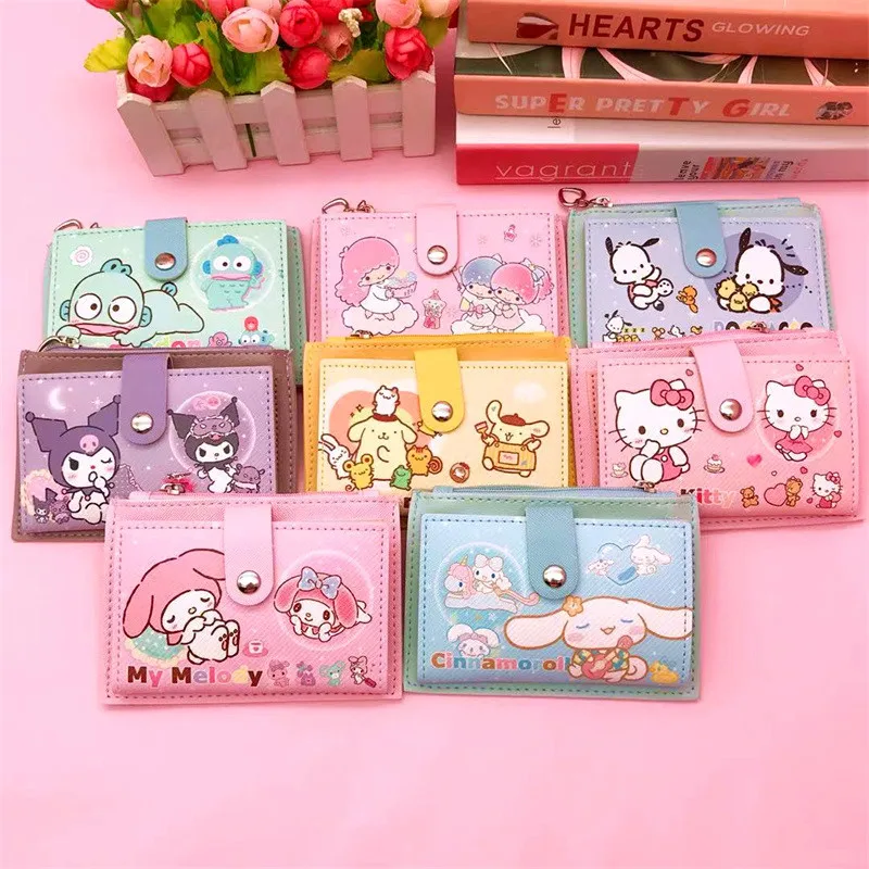 Sanrio Hello Kitty Purse Girl Cartoon Cute PU Large Capacity Folding Card Bag Girl Heart Multi-function Portable Pocket Purse