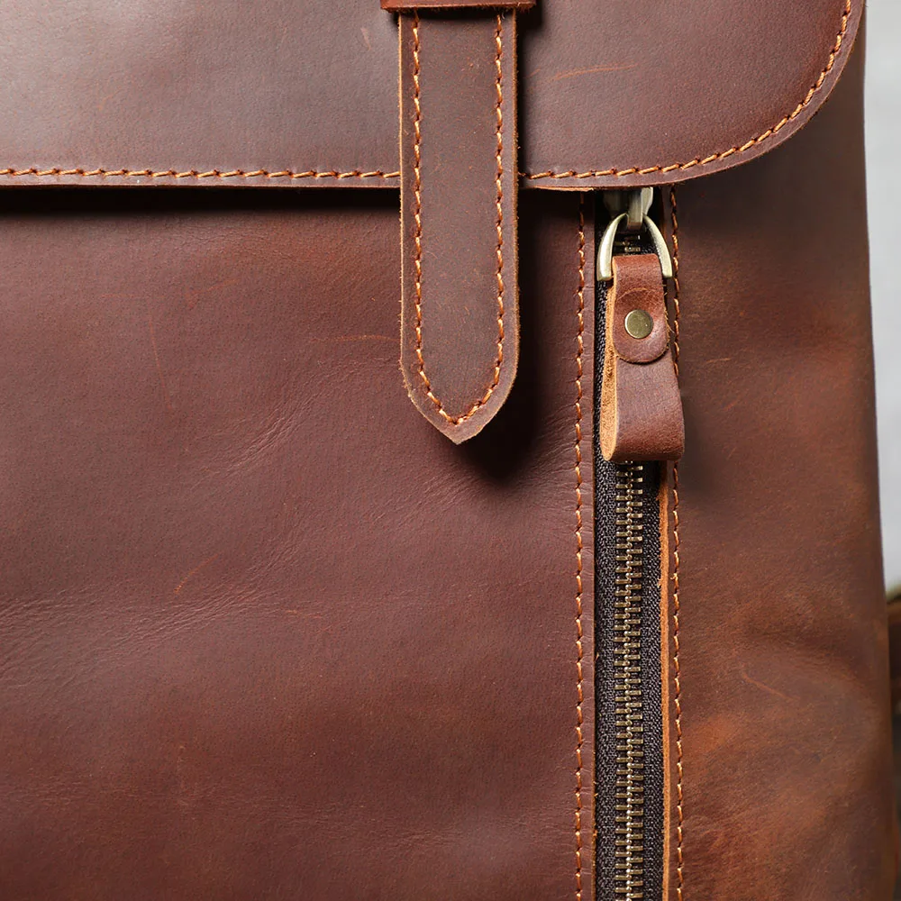 S.WORKER Vintage-Rucksack aus echtem Leder, Unisex, lässig, Preppy-Schultasche, Crazy Horse-Rindsledertasche, Umhängetasche – Detail 10