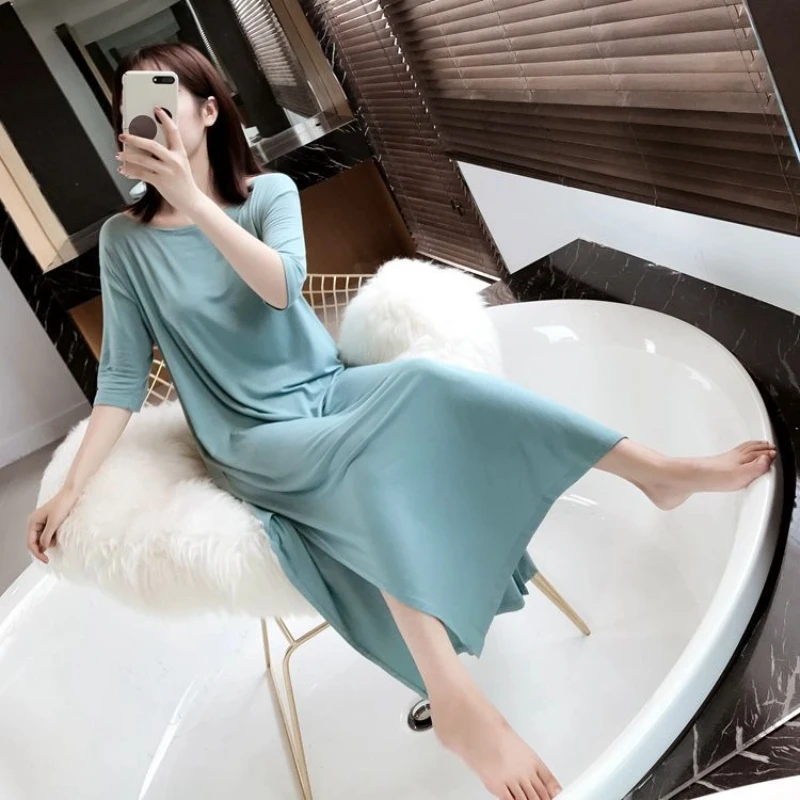 เซ็กซี่เรียบง่ายBackless Slit Hem Tเสื้อฤดูร้อนใหม่แขนสั้นหลวมMidiชุดแฟชั่นสบายๆเสื้อผ้าผู้หญิง