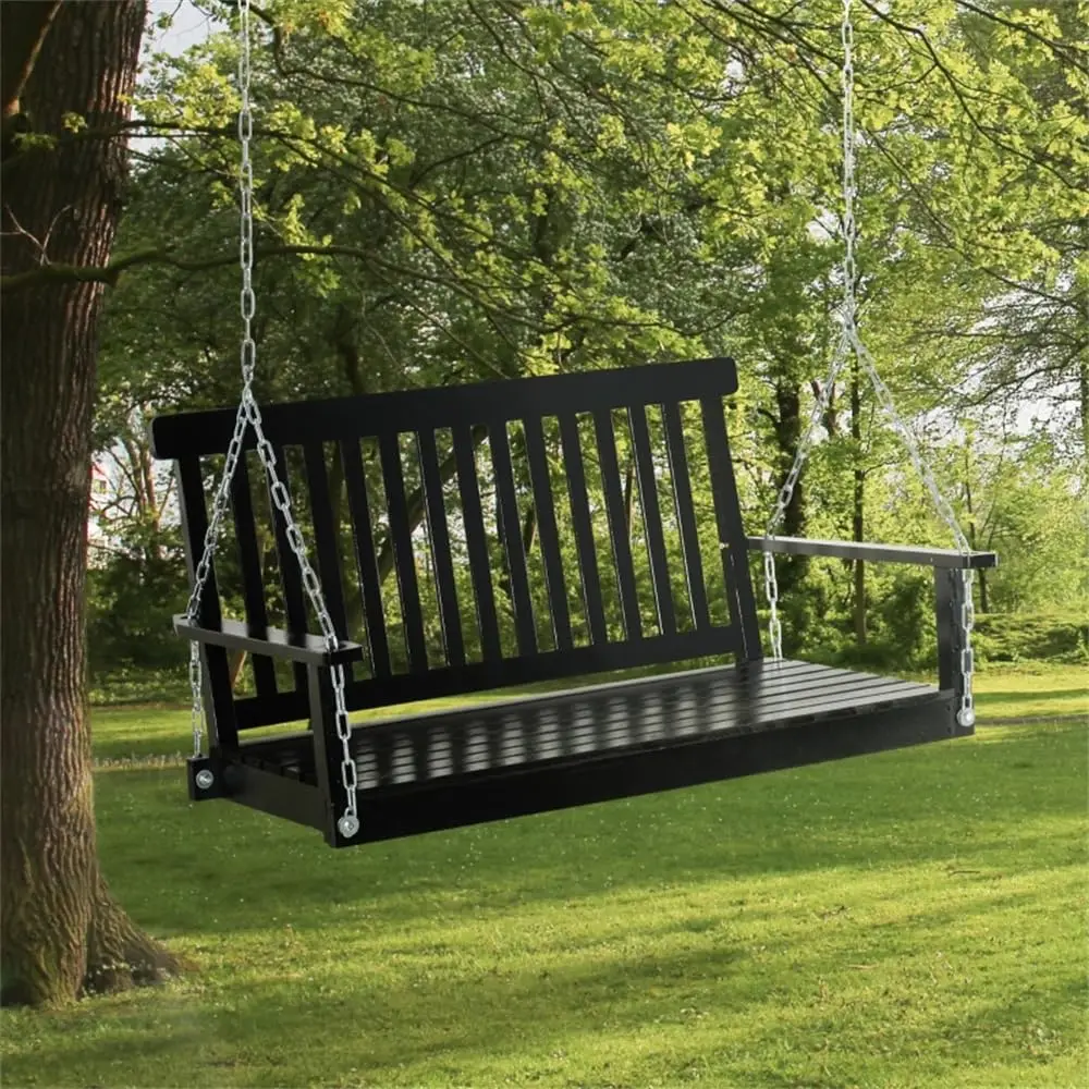 Black Heavy   440LBS Porch Swing Chair Bench with Hanging Chains for Outdoor Patio Garden Yard  ized