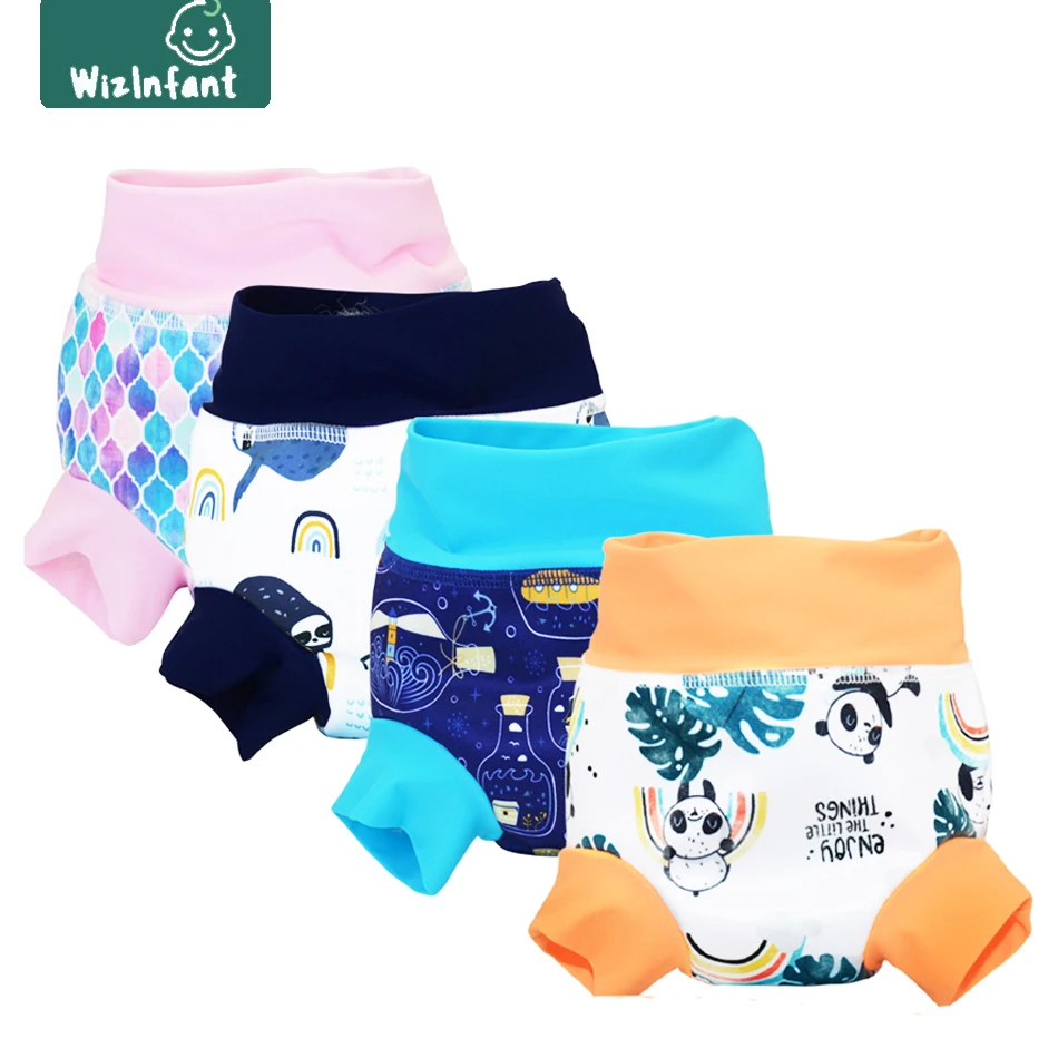 WizInfant-pantalones de entrenamiento de natación impermeables de cintura superalta para bebé, pañales de tela de natación ecológicos lavables y