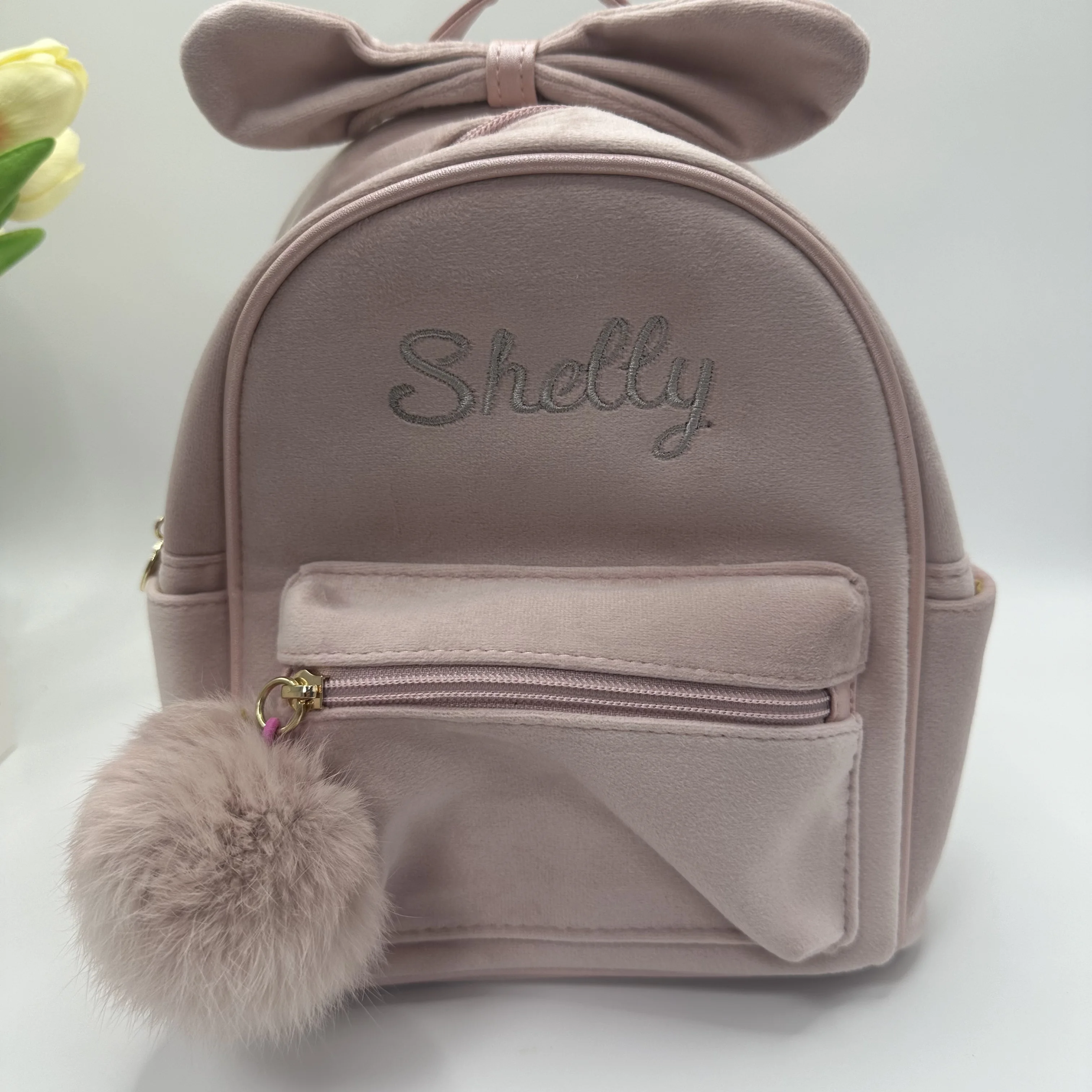 Pink Bow Backpack Personalized Embroidered Name Student School Bag Women\'s Customized Birthday Gift Backpack