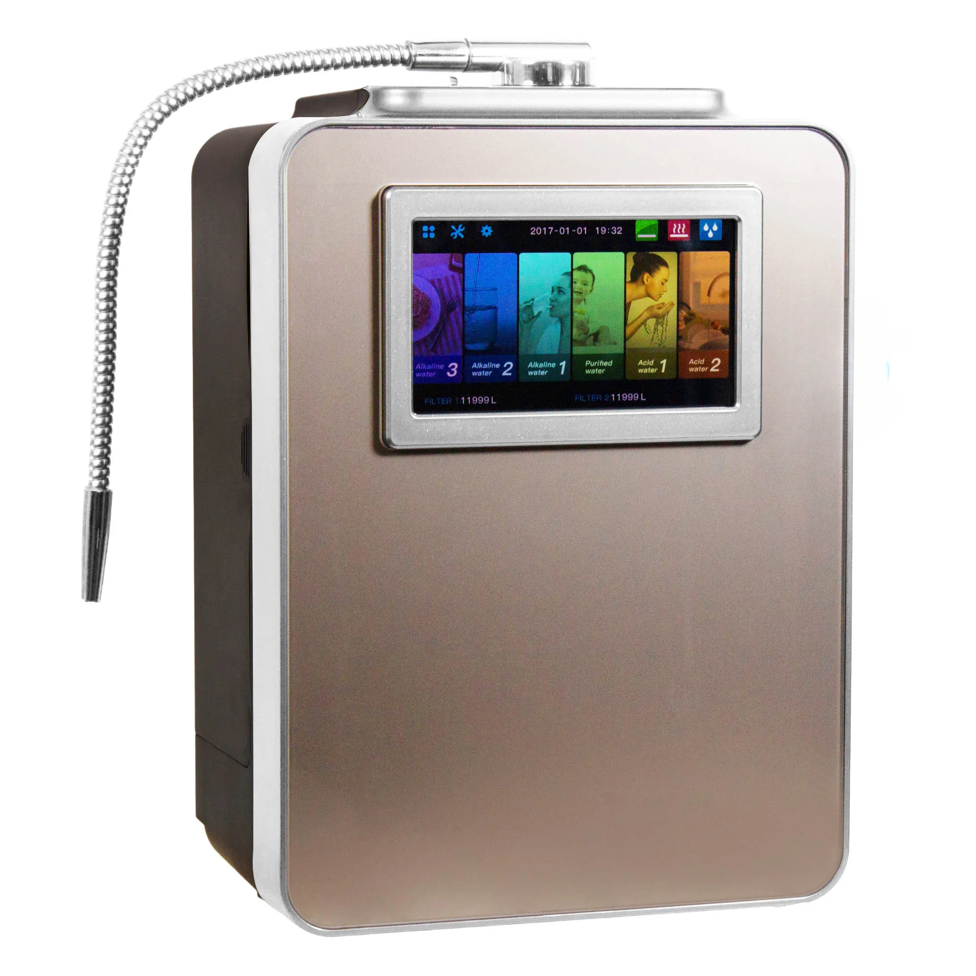 High -end Alkaline water ionizer with 7 inch colorful touch screen water ionizer 8 plates Japanese technical