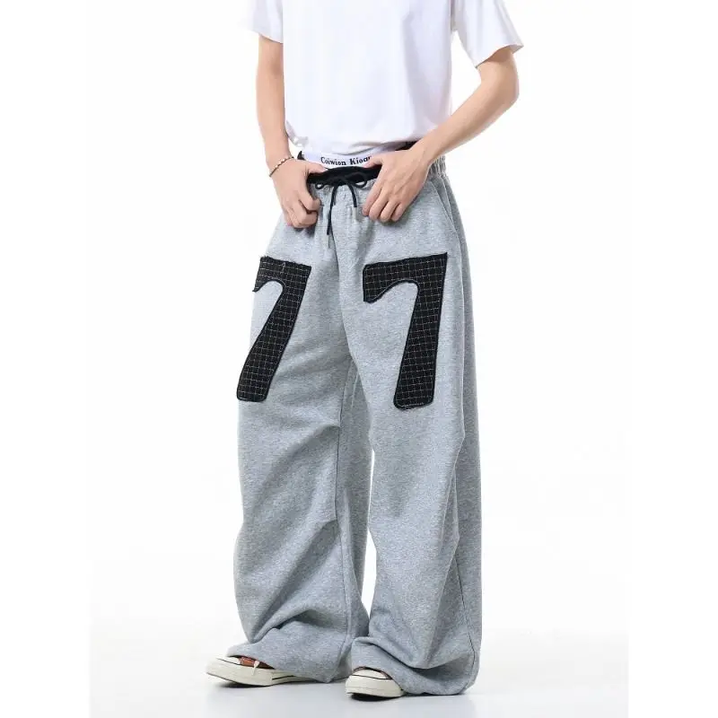 Men's Number 7 Pattern Sweatpants Street 90s Y2k Cool Boys High Waist Pants Summer Bottoms Male Casual Wide Leg Trousers