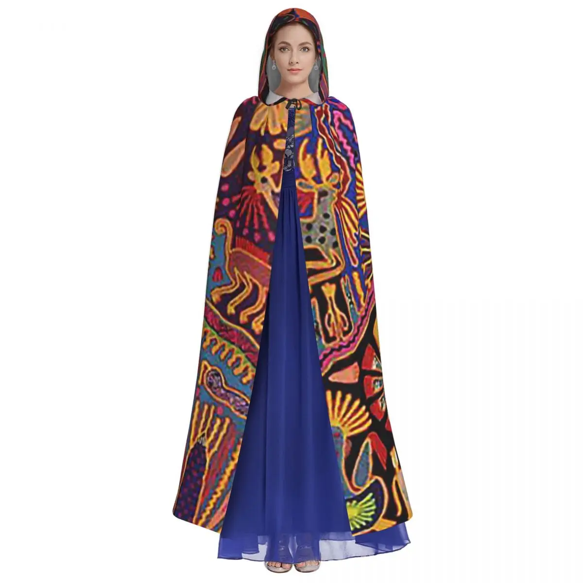 Huichol Mexican Heritage Long Hooded Cloak Witch Medieval Costume Cosplay Cape HalloweenParty Adult Unisex