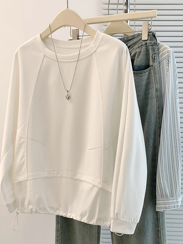 

Корейская толстовка большого размера с длинным светом, цветная толстовка с завязками, повседневная утягивающая женская футболка, уличная зимняя мода