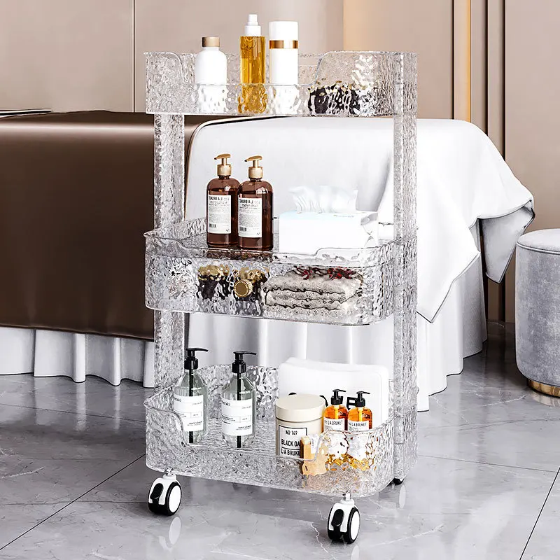 Light luxury water ripple trolley storage rack, beauty nail salon tool cart, multi-purpose home storage rack