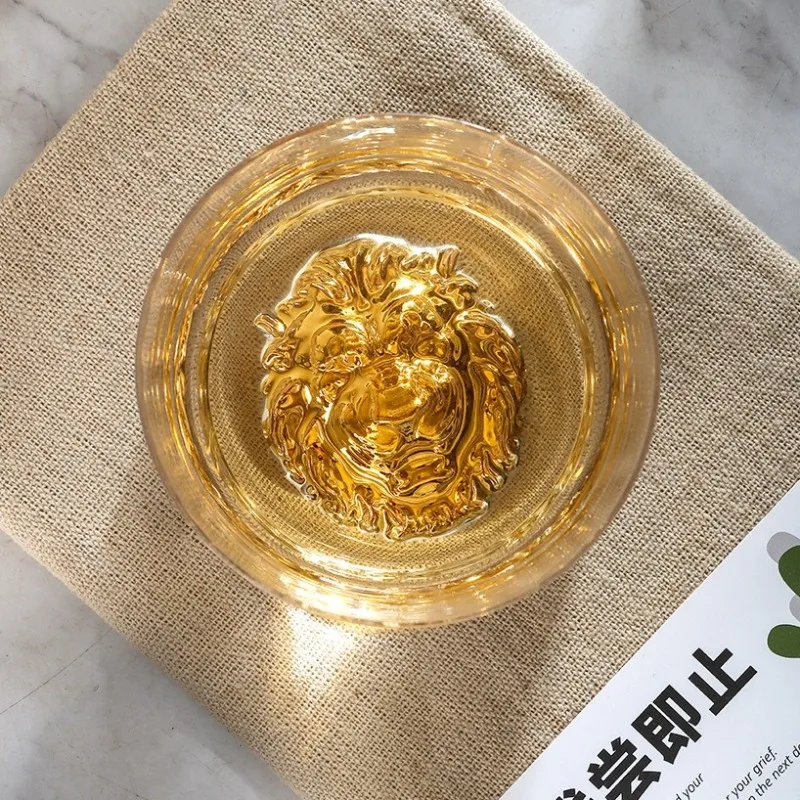 

Golden Lion Head Crystal Glasses Whiskey Glass, New Waist Waist Western Wine Glass, Special Spirits Glass Bar Accessories Gift