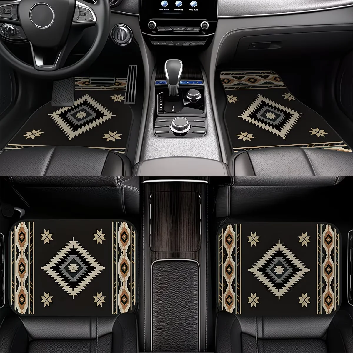 4Pc, Non-Slip Car Floor Mats, Bohemian Pattern, Suitable for Sedans, Suvs, Interior Decorations, and Protection of the Car's Bottom
