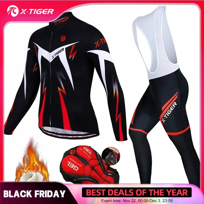 X-Tiger Winter Cycling Jerseys Set Long Sleeve Thermal Fleece Bicycle Clothing Keep Warm Bike Wear Suit Sportswear