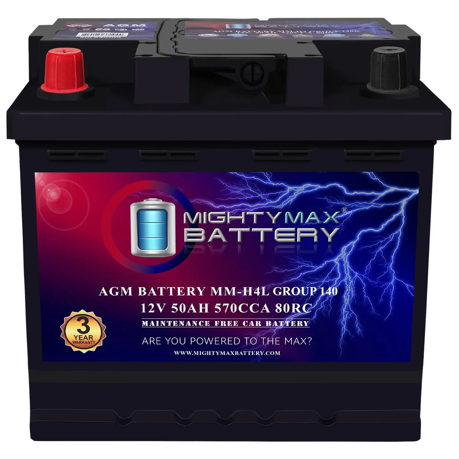 12V 50Ah 570CCA Car Battery for Lancia Scorpion 75-81, 80RC, Group Size 140, Customized
