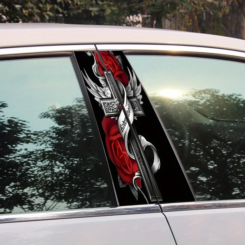 

Angel Wings and Rose Redemption Cross - Waterproof PVC Door Sticker, Scratch Resistant, Easy to Stick to Cars