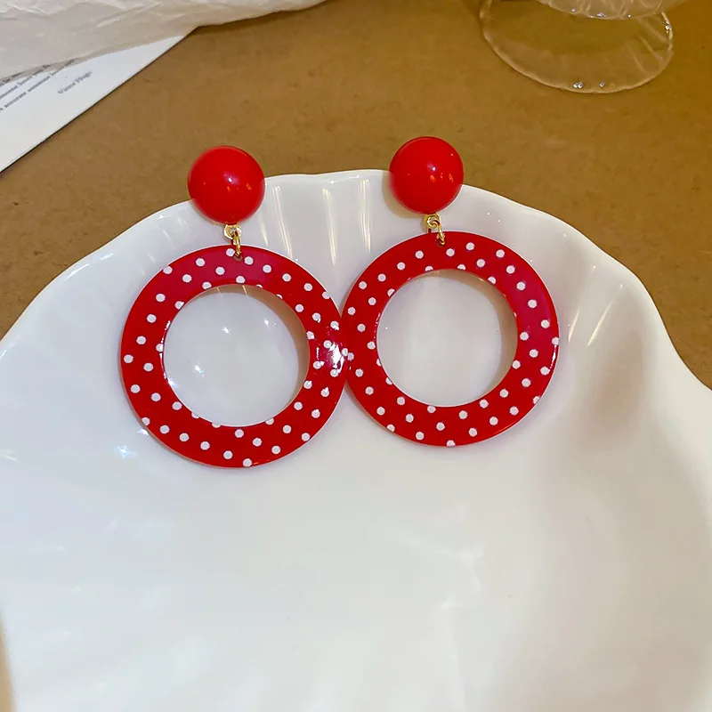 NISHIZAWA-pendientes de aro de lunares huecos para mujer, pendientes de moda Retro, pendientes exagerados de lujo ligeros