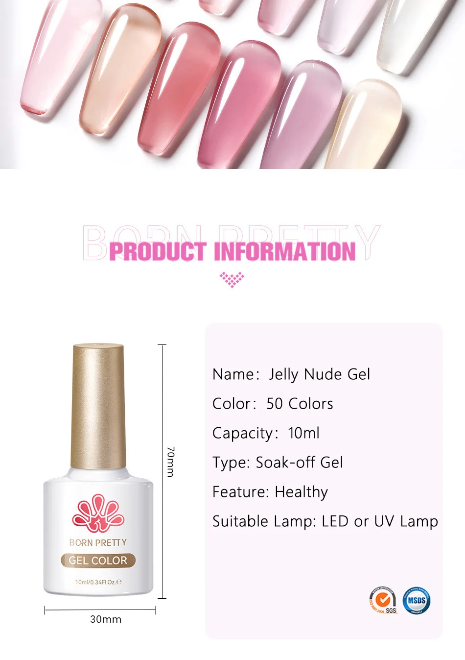 BORN PRETTY 10 ml Translucent Jelly Nude Gel Nagellack Bunter Lack Semi Permanent UV LED Nail Art Maniküre Gel – Detail 2