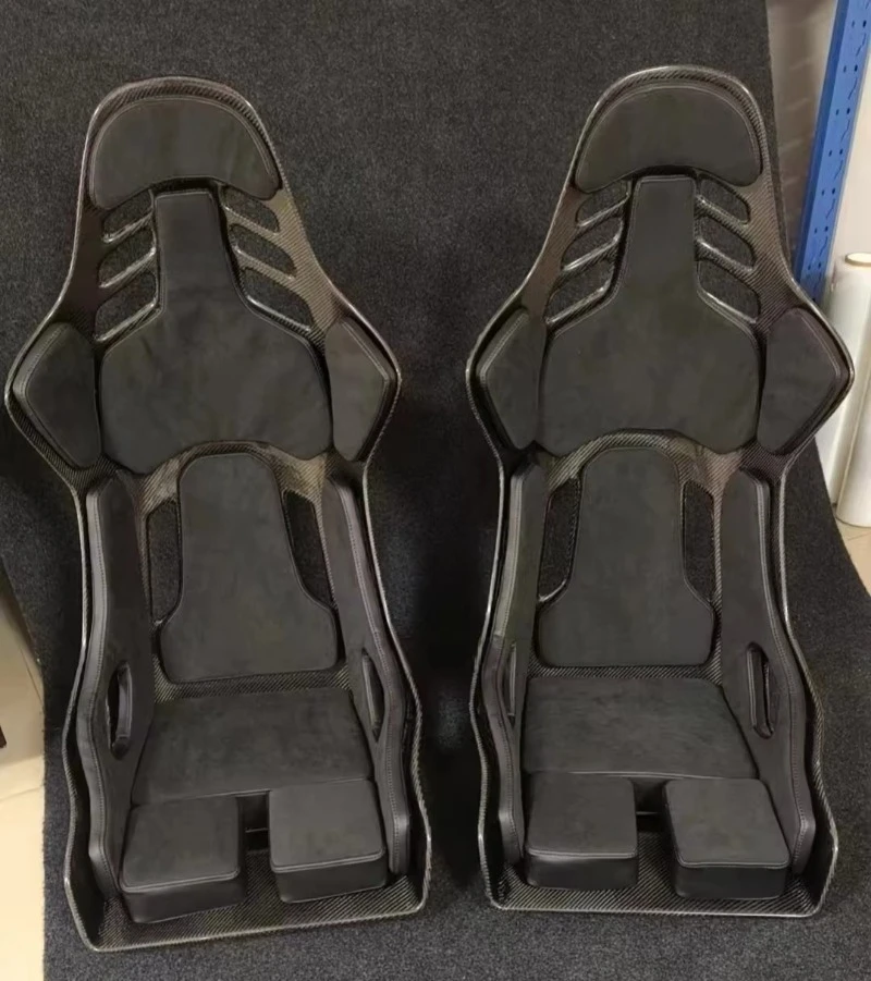 Universal Pair of Racing Sport Bucket Seats with Carbon Fiber and Leather Waterproof  Rear Car Interior Seats