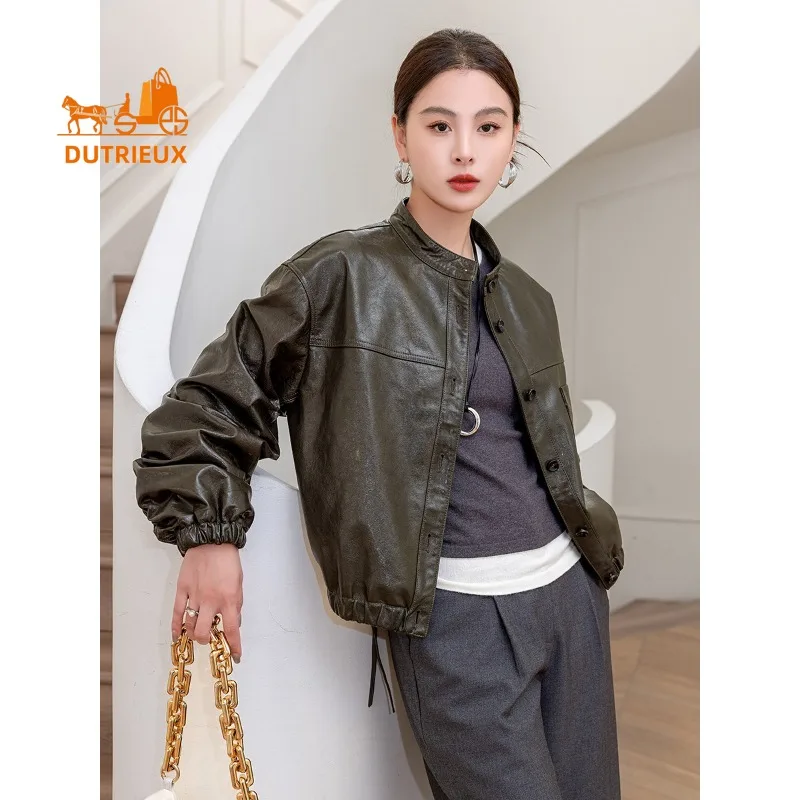 2025 New Autumn Women's Short Motorcycle Leather Jacket, 100% Real Sheepskin, Luxury Fashion and Elegant Women's Coat