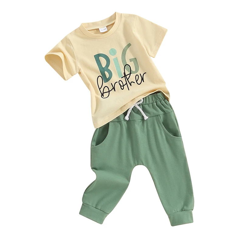 

Baby Boys 2 Piece Outfit Summer Letter Print Short Sleeve T-Shirt and Elastic Pants Cute Clothes Set