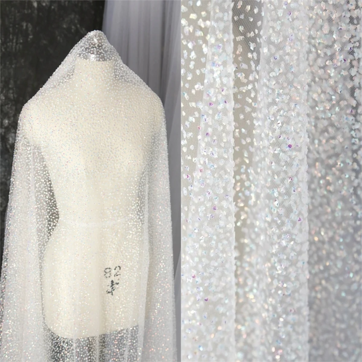 

Семицветная переливающаяся пудрообразная блестящая кружевная ткань, свадебное платье, вечернее платье, вуаль, юбка, украшенная вручную сетчатая ткань «сделай сам»
