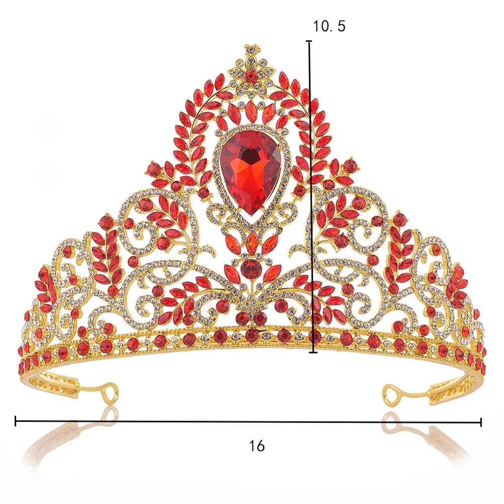 1 قطعة تاج حجر الراين على الطراز الباروكي الأحمر مطعمة تيارا أنيقة كبيرة لتزيين شعر العروس ووصيفة العروس #6