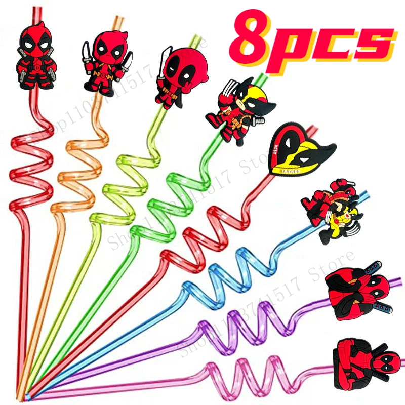 

Deadpool 3 Party Straw Marvel Wolverine PVC Soft Plastic Reusable Cute Straw Kids Birthday Party Decoration Baby Shower Supplies