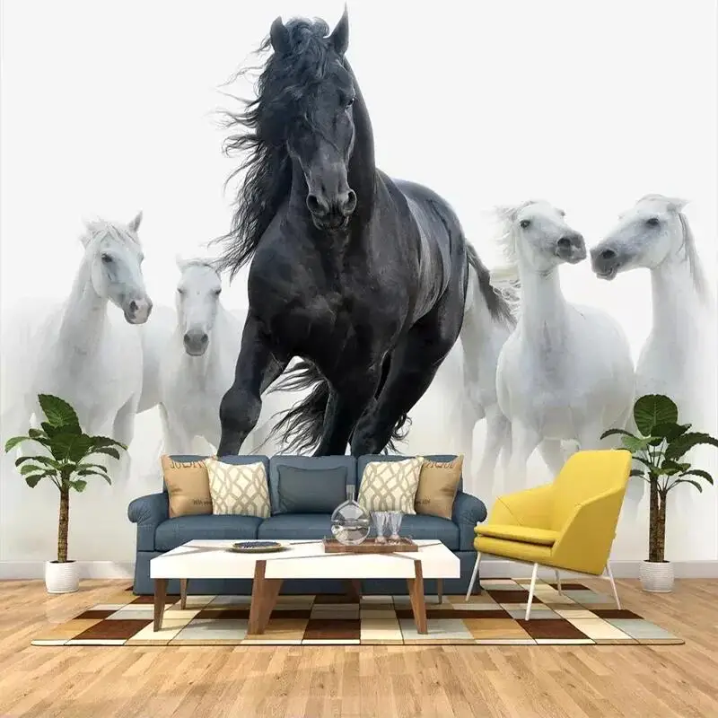 Custom 3D Photo Mural Wallpaper Black White Horse Art Wall Painting Living Bedroom Study Room Home Decor Papel De Parede Tapety