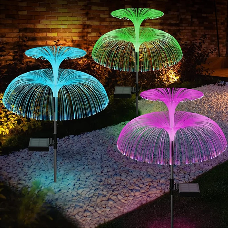 Solar Garden Lights Outdoor Waterproof Fiber Optic Jellyfish Lawn Lights Outdoor Patio Villa Yard Decor